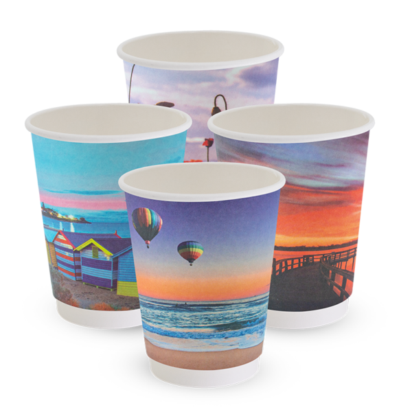 12oz True Fill Double Wall Smooth PLA Postcard Series Hot Cup 86.5mm