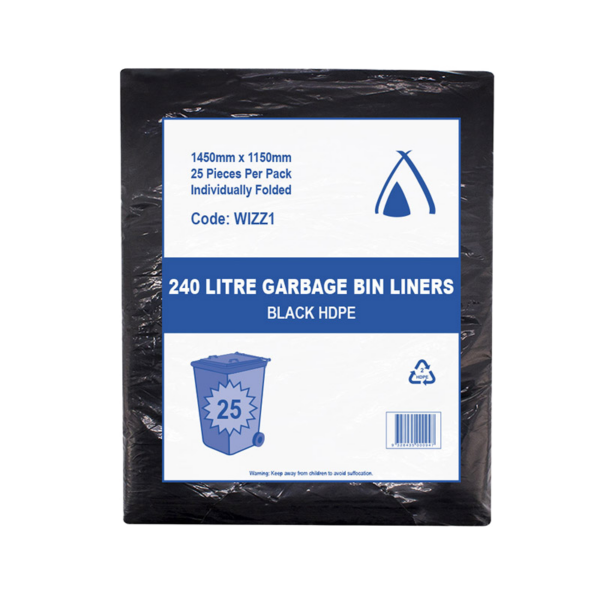 240 Litre HDPE Black Bin Liners 1450 x 1150 mm