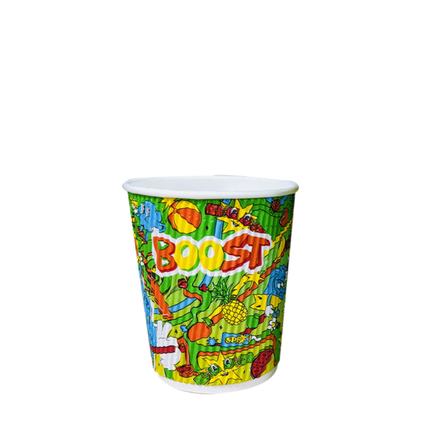 12oz Squat Boost Juice Xmas 2025 Triple Wall Corrugated Aqueous Lined Cup