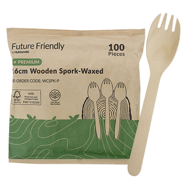 FSC® 100% Premium Wooden Cutlery Wax Coated Spork 160mm