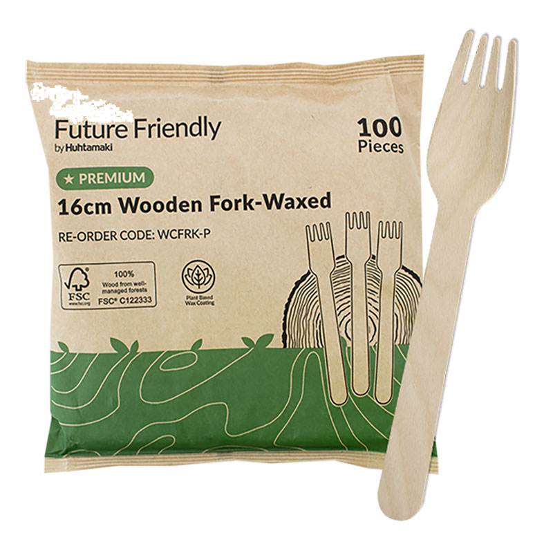 FSC® 100% Premium Wooden Cutlery Wax Coated Fork 160mm
