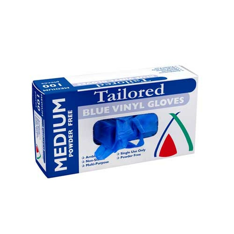 Gloves Vinyl Blue Medium Powder Free