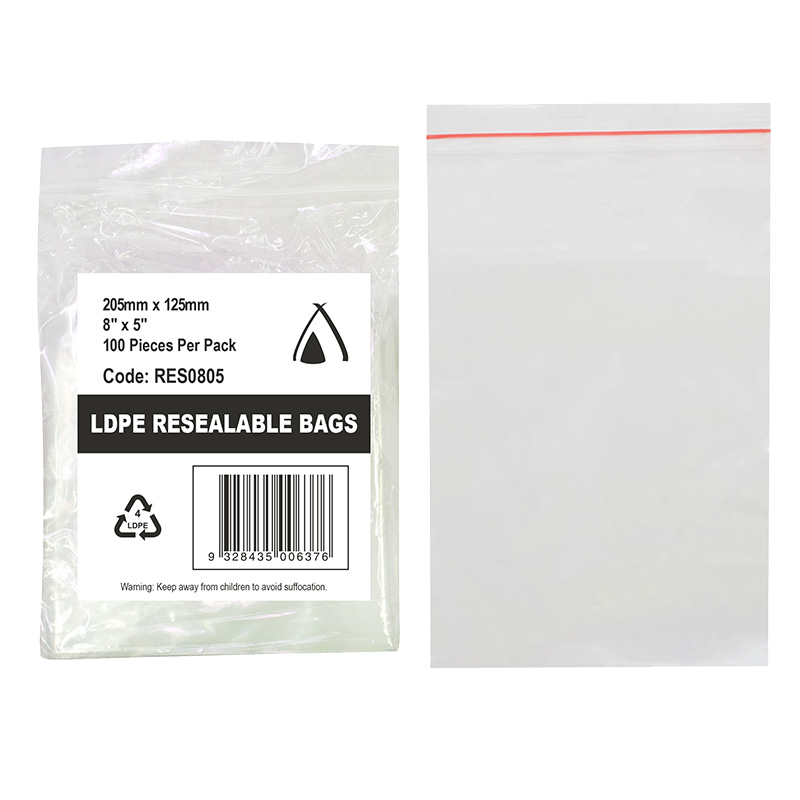 LDPE 40um Clear Resealable Bag (8 x 5") 205 x 125mm