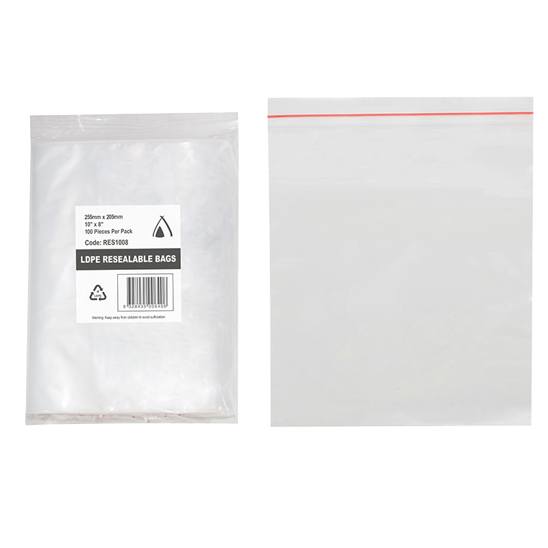 LDPE 40um Clear Resealable Bag (10 x 8") 255 x 205mm