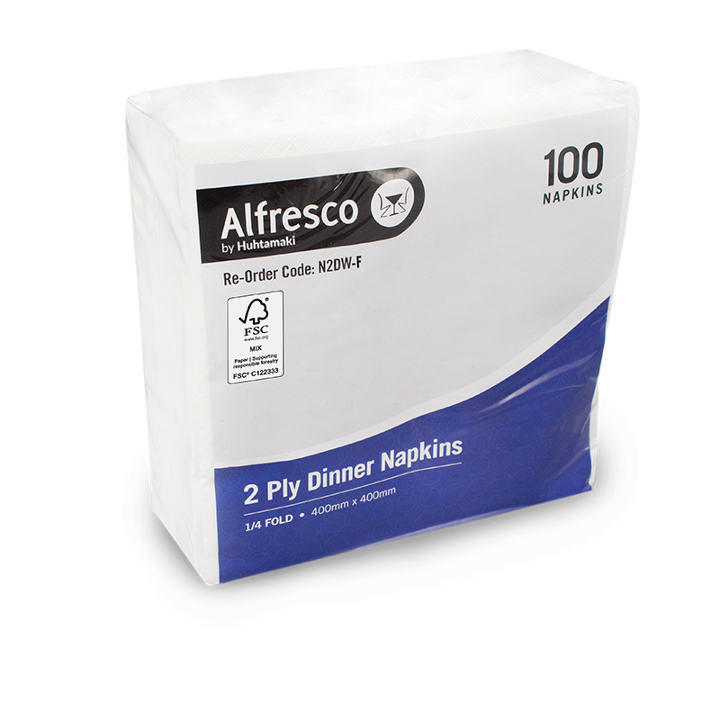 FSC® 2 Ply White Dinner Napkin 1/4 Fold 300 x 300mm