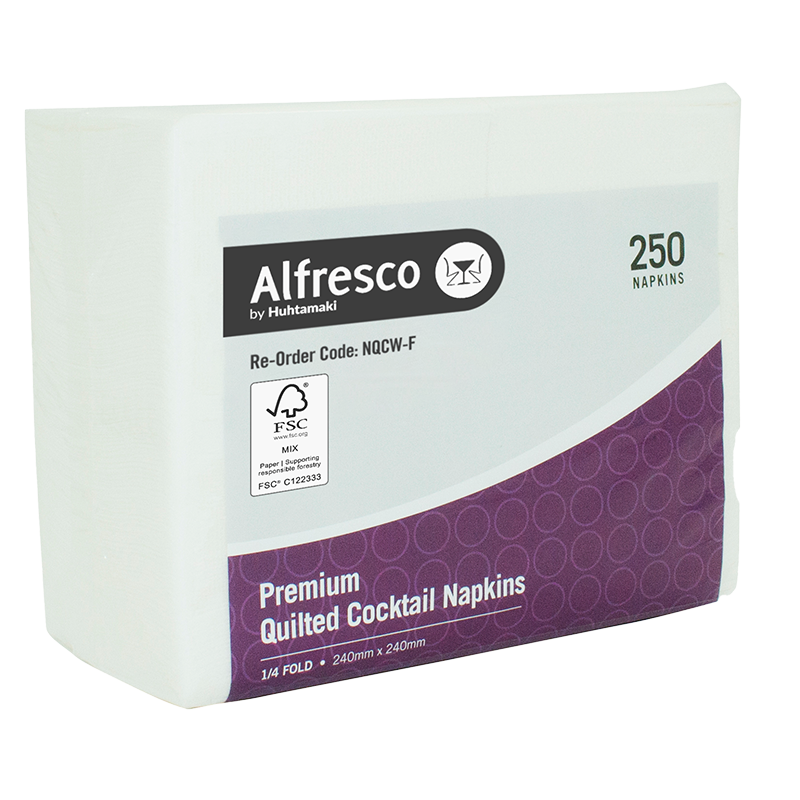 Premium Quilted Alfresco Napkins - White, Quarter Cocktail
