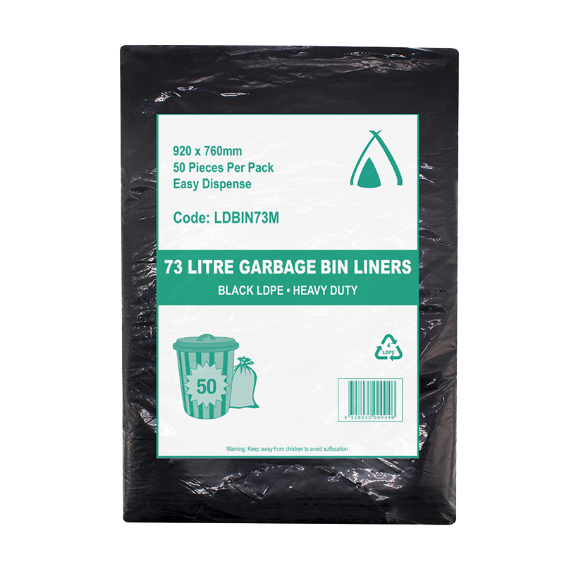 LDPE 73L Black Heavy Duty Bin Liner 920 x 760mm