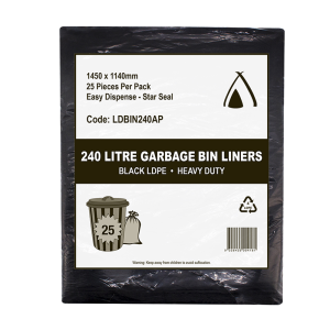 LDPE 240L Black All Purpose Bin Liner 1450 x 1140mm