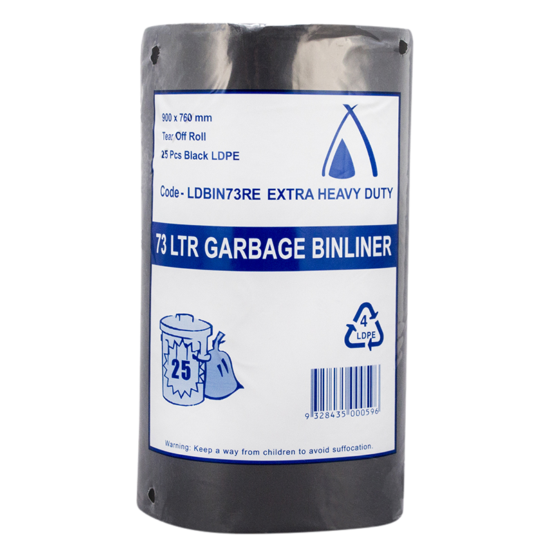 LDPE Bin Liner Roll Extra Heavy Duty Black 73L