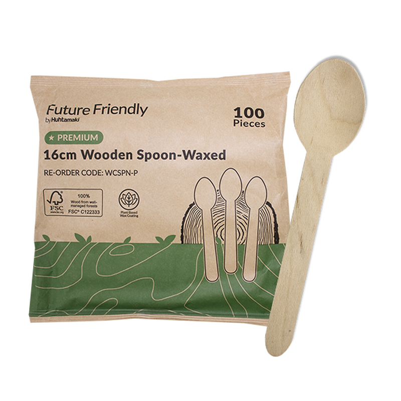 100% FSC® Certified Premium Wooden Cutlery Wax Coated Spoon 160mm