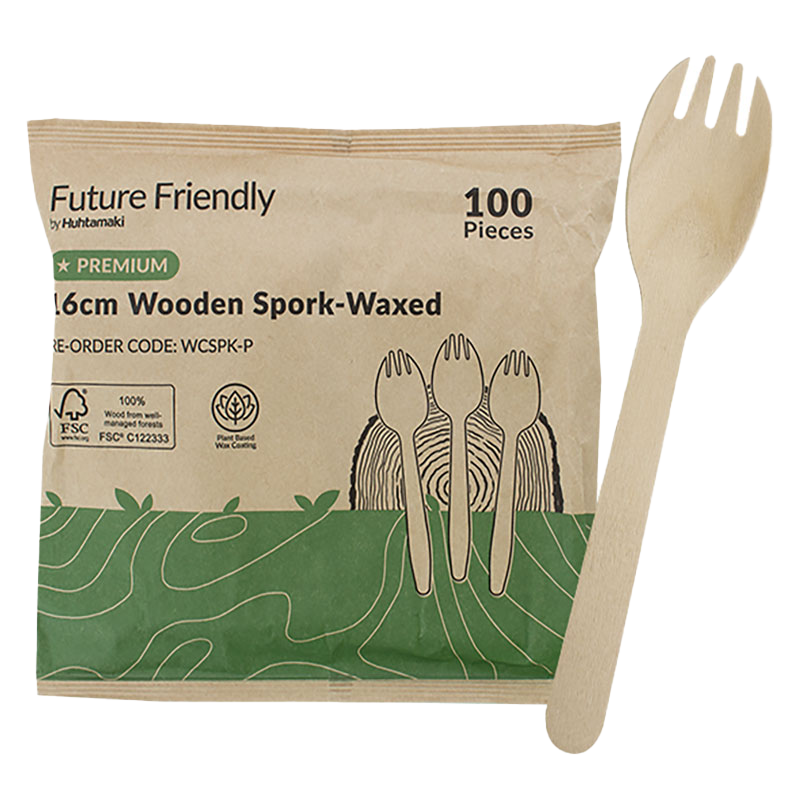 100% FSC® Certified Premium Wooden Cutlery Wax Coated Spork 160mm