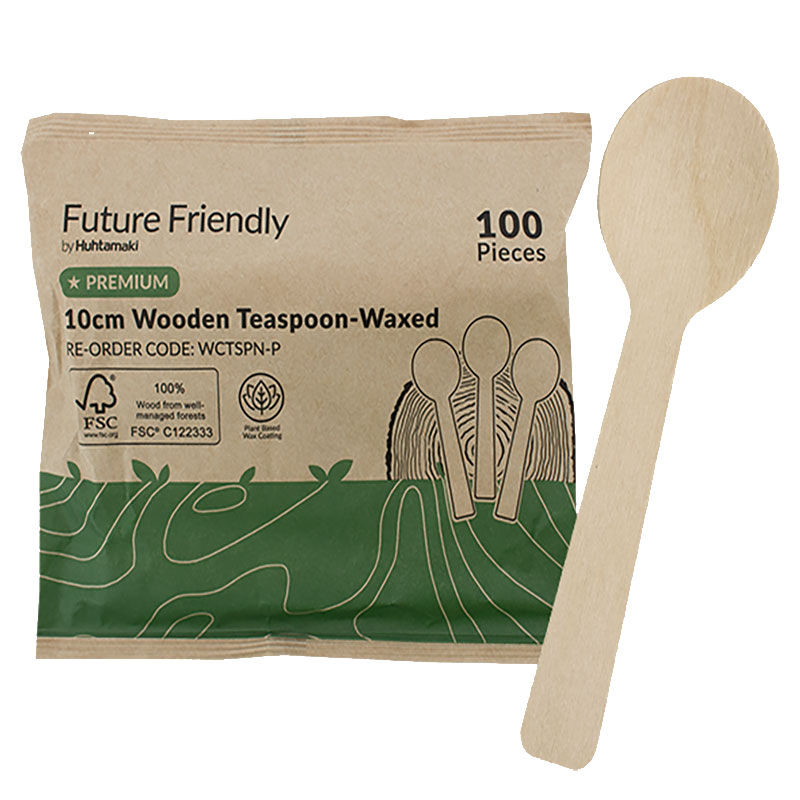 100% FSC® Certified Premium Wooden Cutlery Wax Coated Teaspoon 100mm