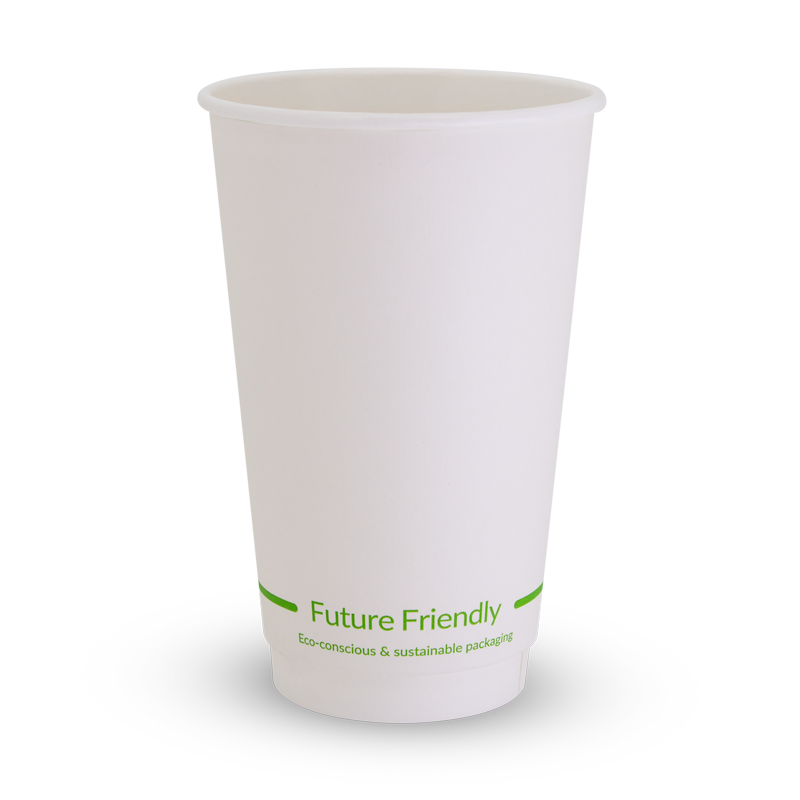 Double Wall White Hot Cup - 16oz, Paper + PLA Lining