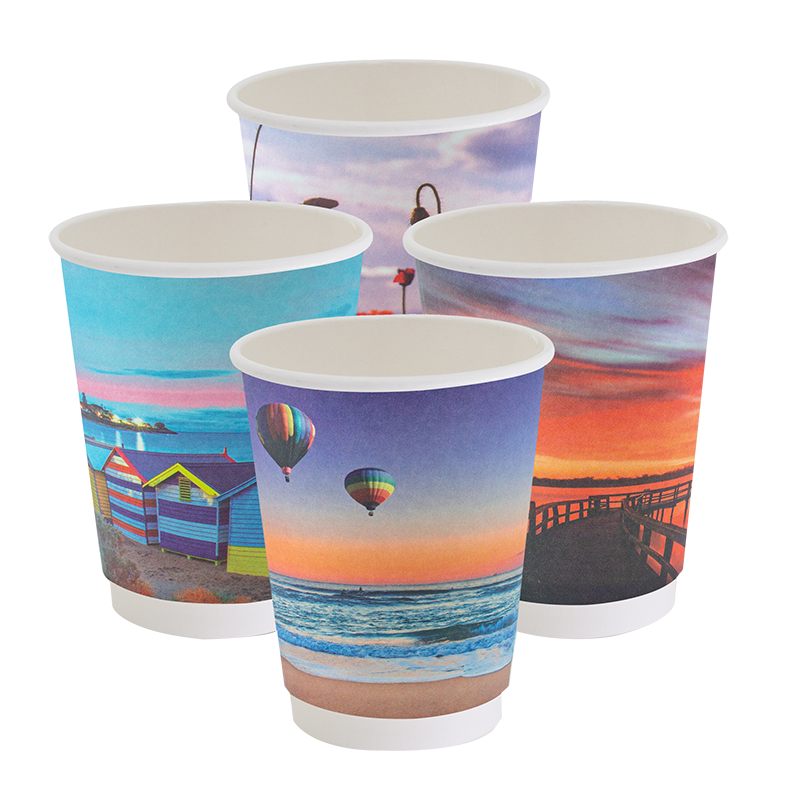 12oz Double Wall Smooth Postcard Series Hot Cup PLA Lining 90mm