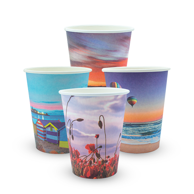 12oz Single Wall Smooth Postcard Series Hot Cup PLA Lining 90mm