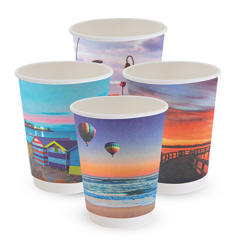 12oz True Fill Double Wall Smooth Postcard Series Hot Cup PLA Lining 86.5mm