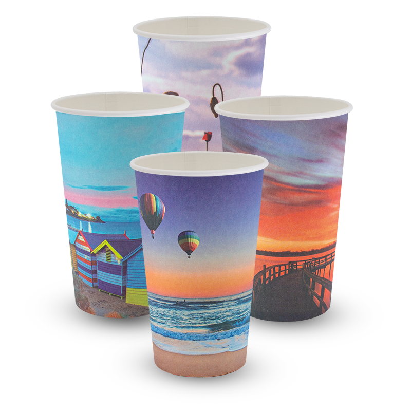 16oz Single Wall Smooth Postcard Series Hot Cup PLA Lining 90mm