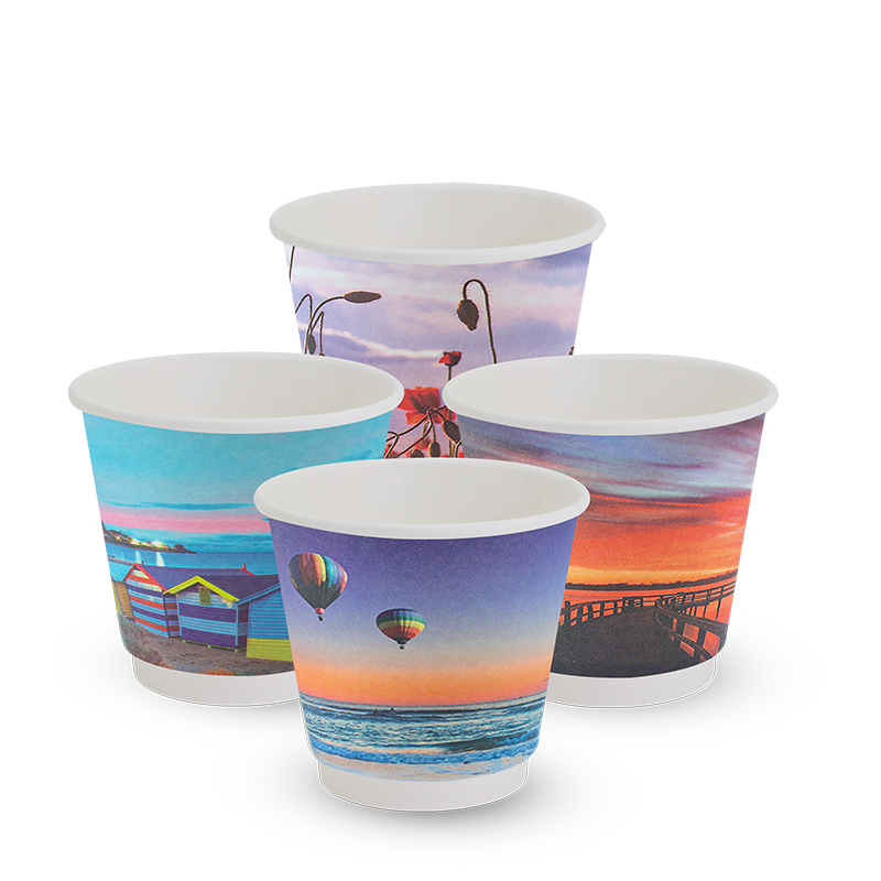 8oz True Fill Double Wall Smooth PLA Postcard Series Hot Cup 86.5mm