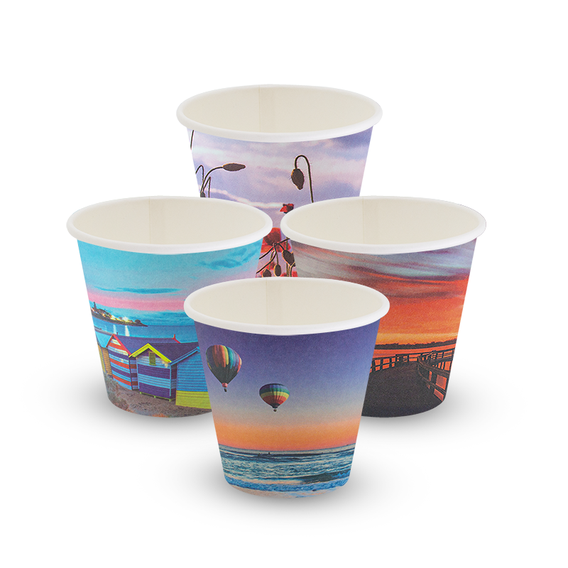 8oz True Fill Single Wall Smooth PLA Postcard Series Hot Cup 86.5mm