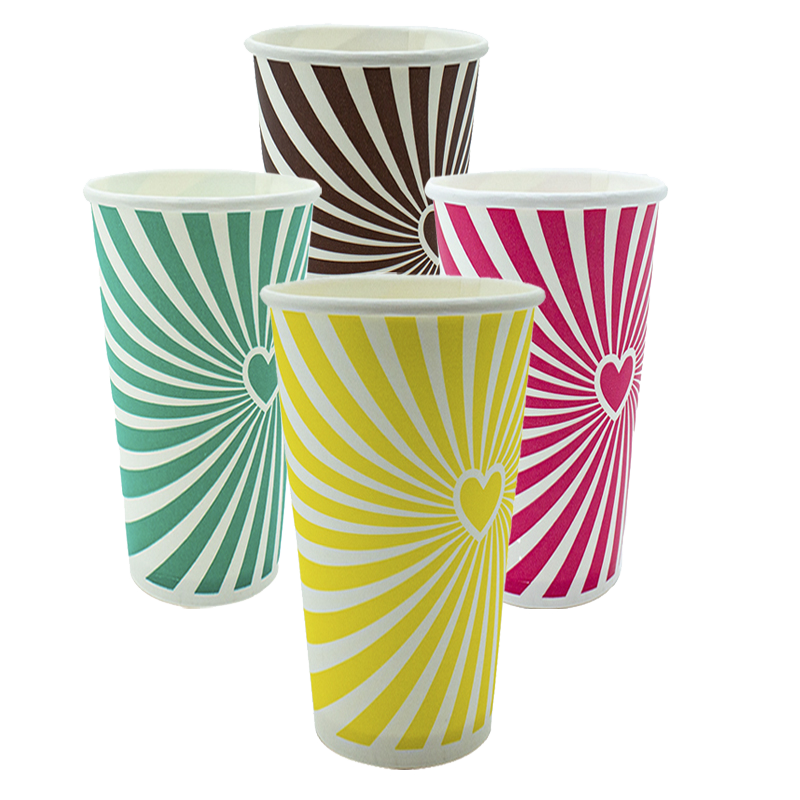 24oz Future Friendly Candy Stripe Paper Cold Cup PLA Lining