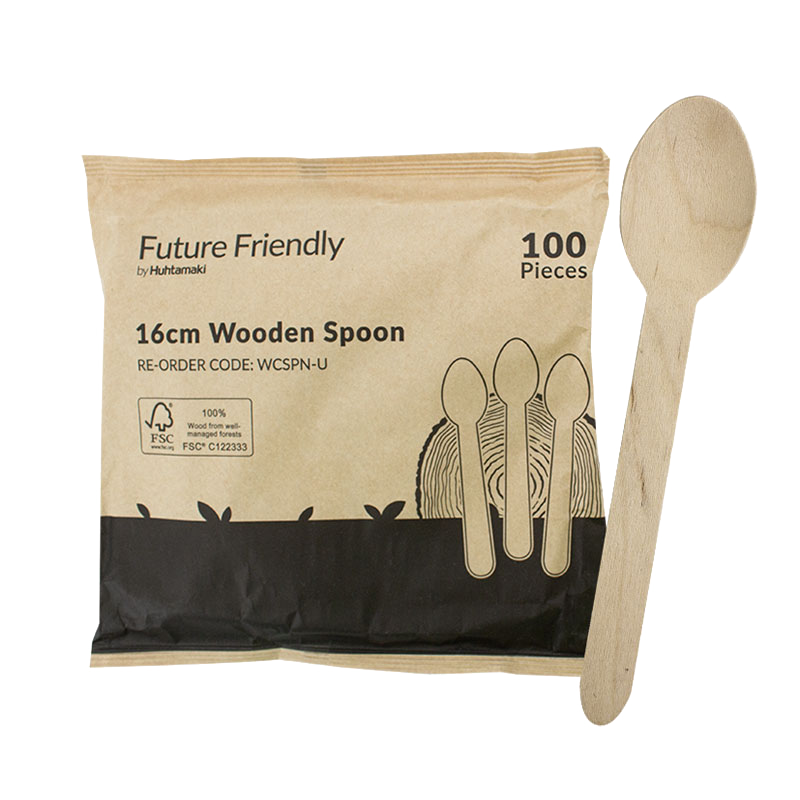 100% FSC® Certified Wooden Cutlery Uncoated Spoon 160mm