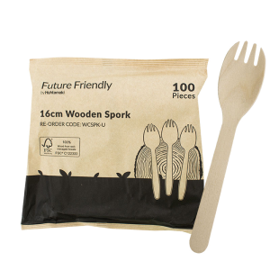 100% FSC® Certified Wooden Cutlery Uncoated Spork 160mm