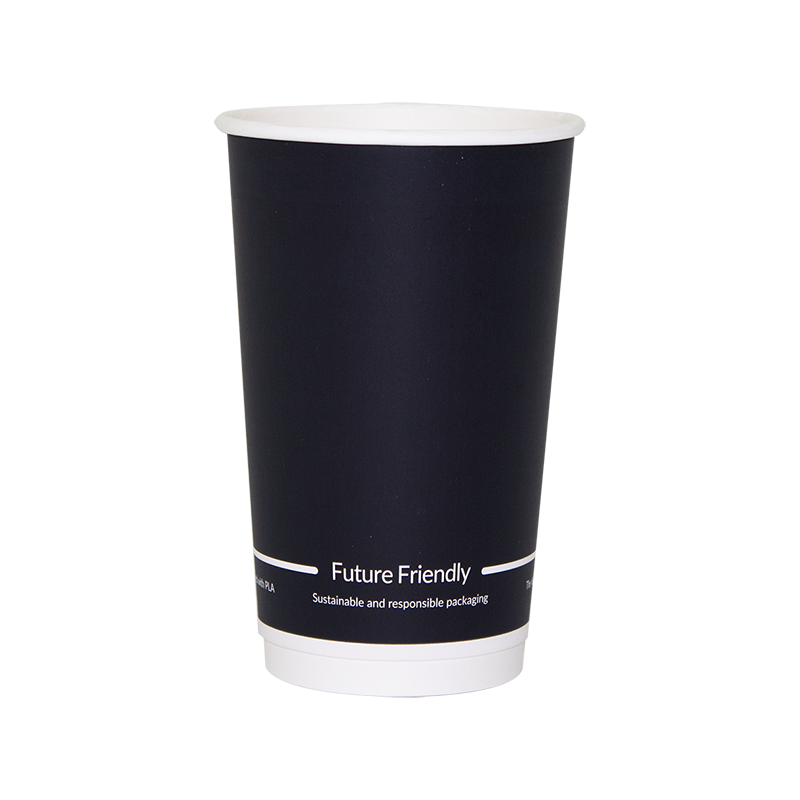 16oz True Fill Double Wall Black Hot Cup PLA Lining 86.5mm