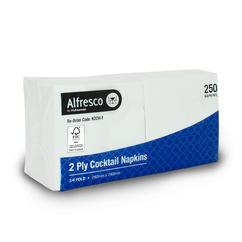 FSC® Alfresco by Huhtamaki Napkin 2 Ply White Cocktail 1/4 Fold