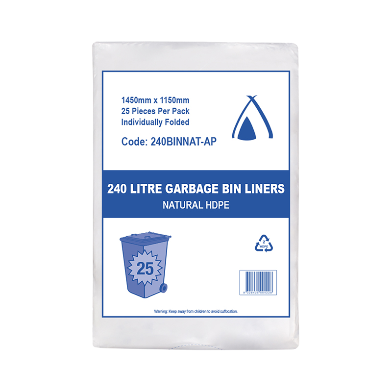 HDPE 240L Natural Bin Liner All Purpose 1450(L) x 1150(W) mm