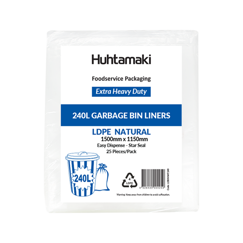 HDPE 140L Natural Bin Liner 1250(L) x 1100(W) mm