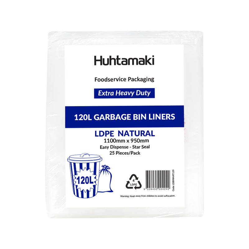LDPE 120L Natural Extra Heavy Duty Bin Liner 1100 x 950mm