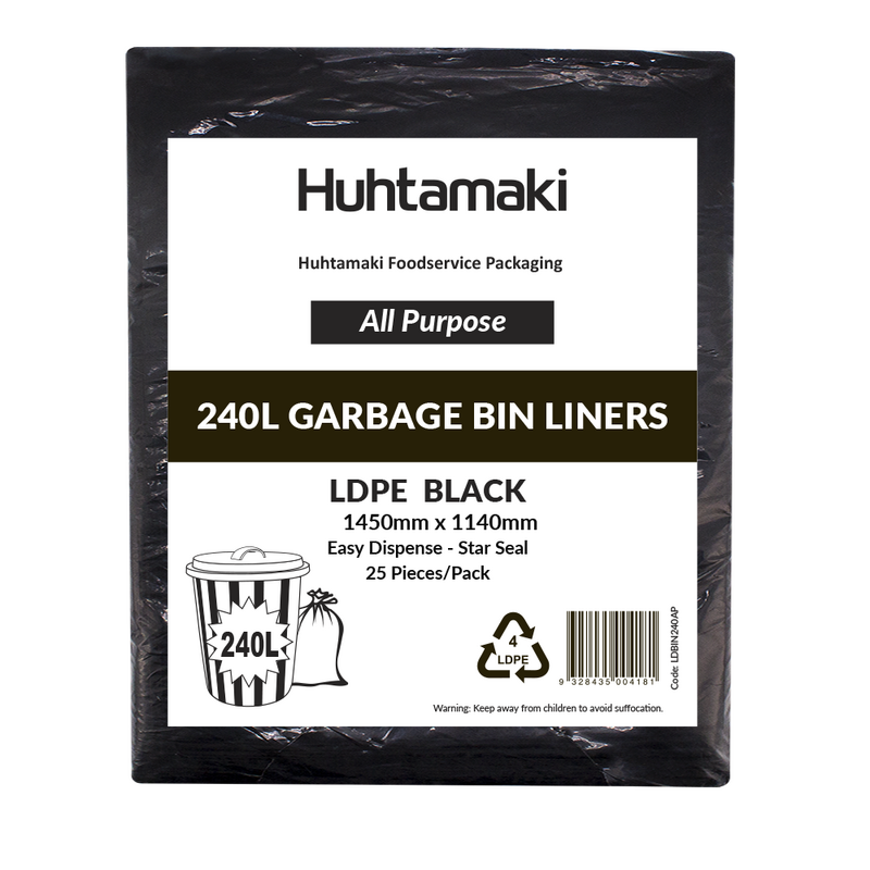 LDPE 240L Black All Purpose Bin Liner 1450 x 1140mm