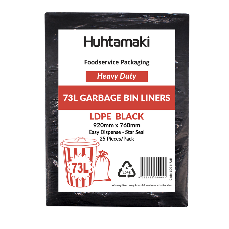 LDPE 73L Black Heavy Duty Bin Liner 920 x 760mm