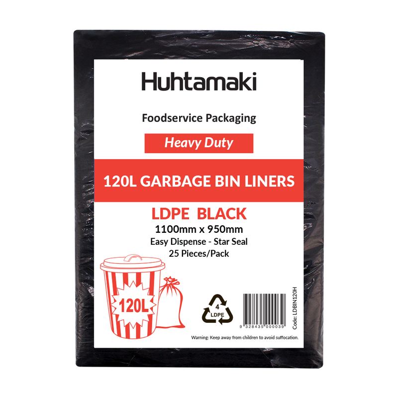LDPE 120L Black Heavy Duty Bin Liner 1100 x 950mm