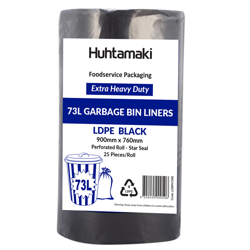 LDPE 73L  Black Extra Heavy Duty Bin Liner Roll 900 x 760mm