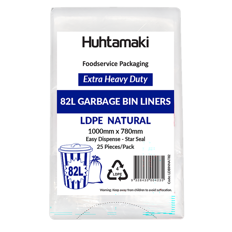 LDPE 82L Natural Extra Heavy Duty Bin Liner 1000 x 780mm