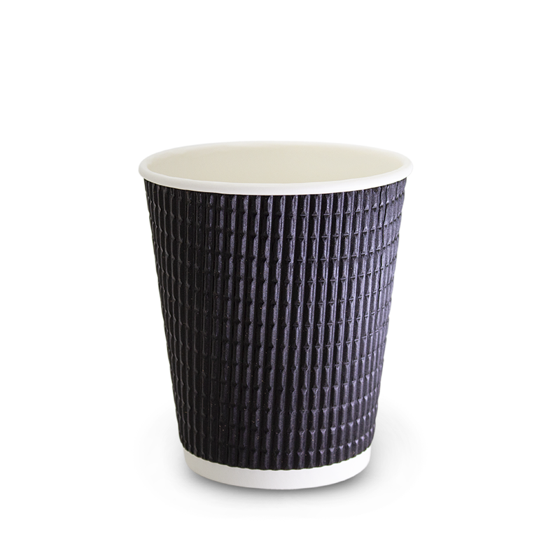 12oz Squat Charcoal Triple Wall Corrugated Hot Cup 90mm