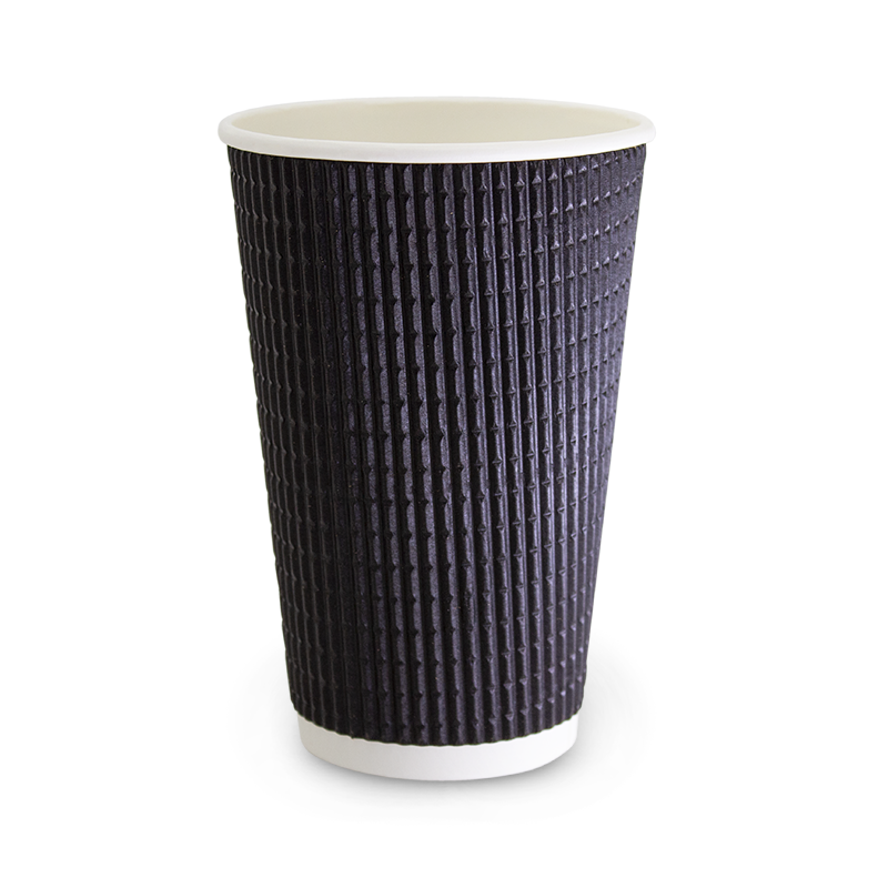 16oz Charcoal Triple Wall Corrugated Hot Cup 90mm
