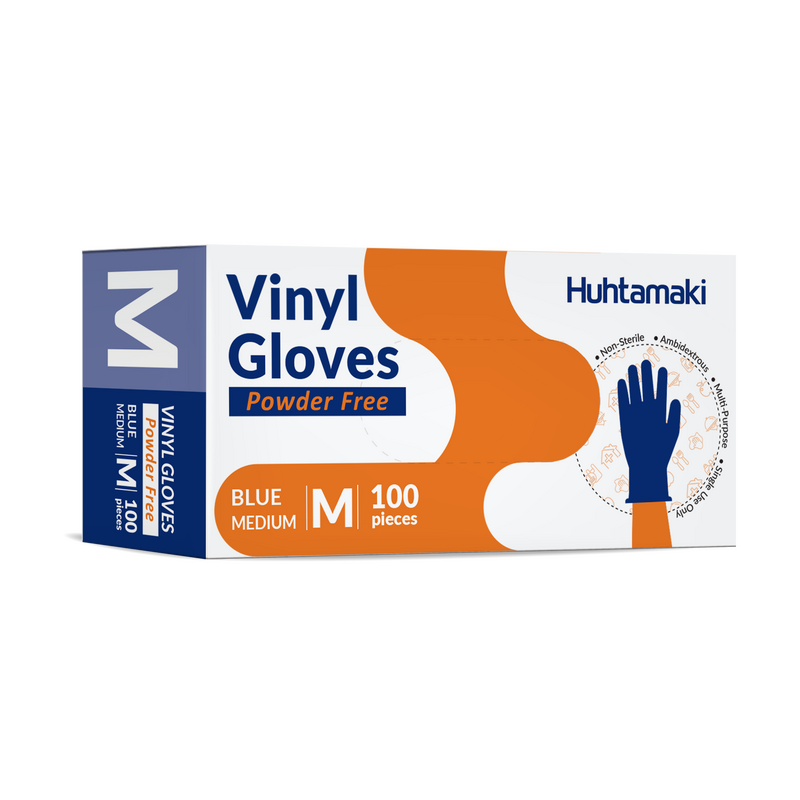 Gloves Vinyl Blue Medium Powder Free