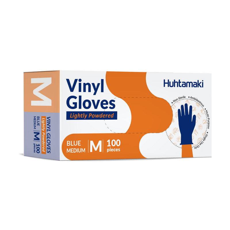 Gloves Vinyl Blue Medium Lightly Powdered