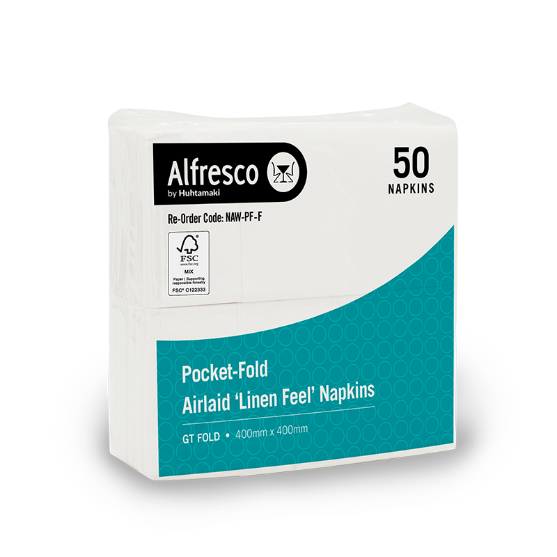 FSC® 1ply Pocket-Fold Airlaid White Napkin GT Fold 400 x 400 mm