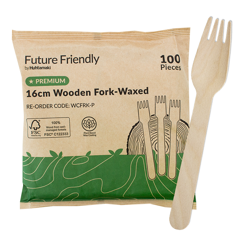 FSC® 100% Premium Wooden Cutlery Wax Coated Fork 160mm