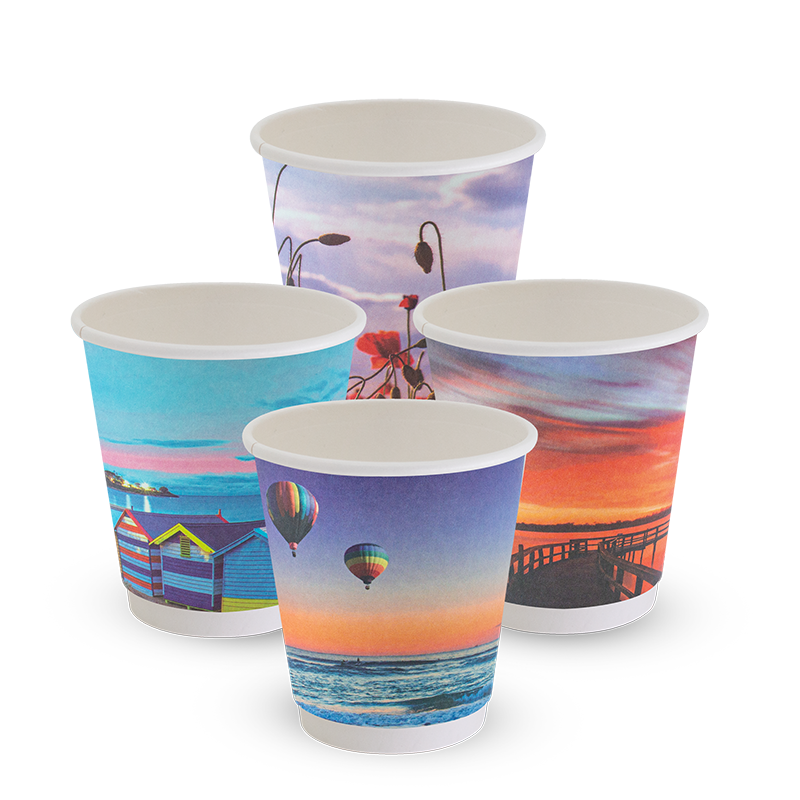 8oz Double Wall Smooth Postcard Series Hot Cup Uni PLA Lining 90mm