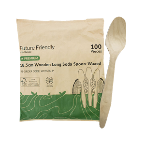FSC® 100% Premium Wooden Cutlery Wax Coated Long Soda Spoon 185mm