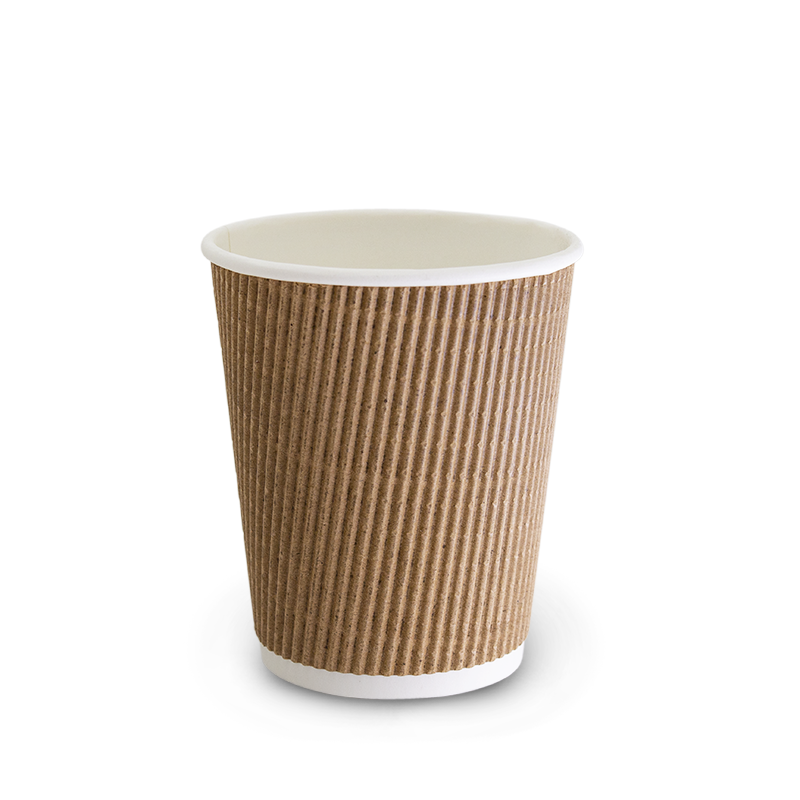 12oz Squat Natural Brown Triple Wall Hot Cups 90mm